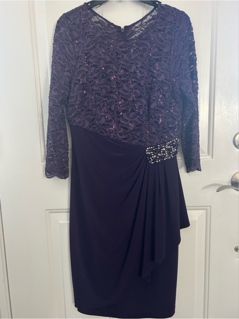 Alex Evenings Plum Lace & Beaded Midi Dress